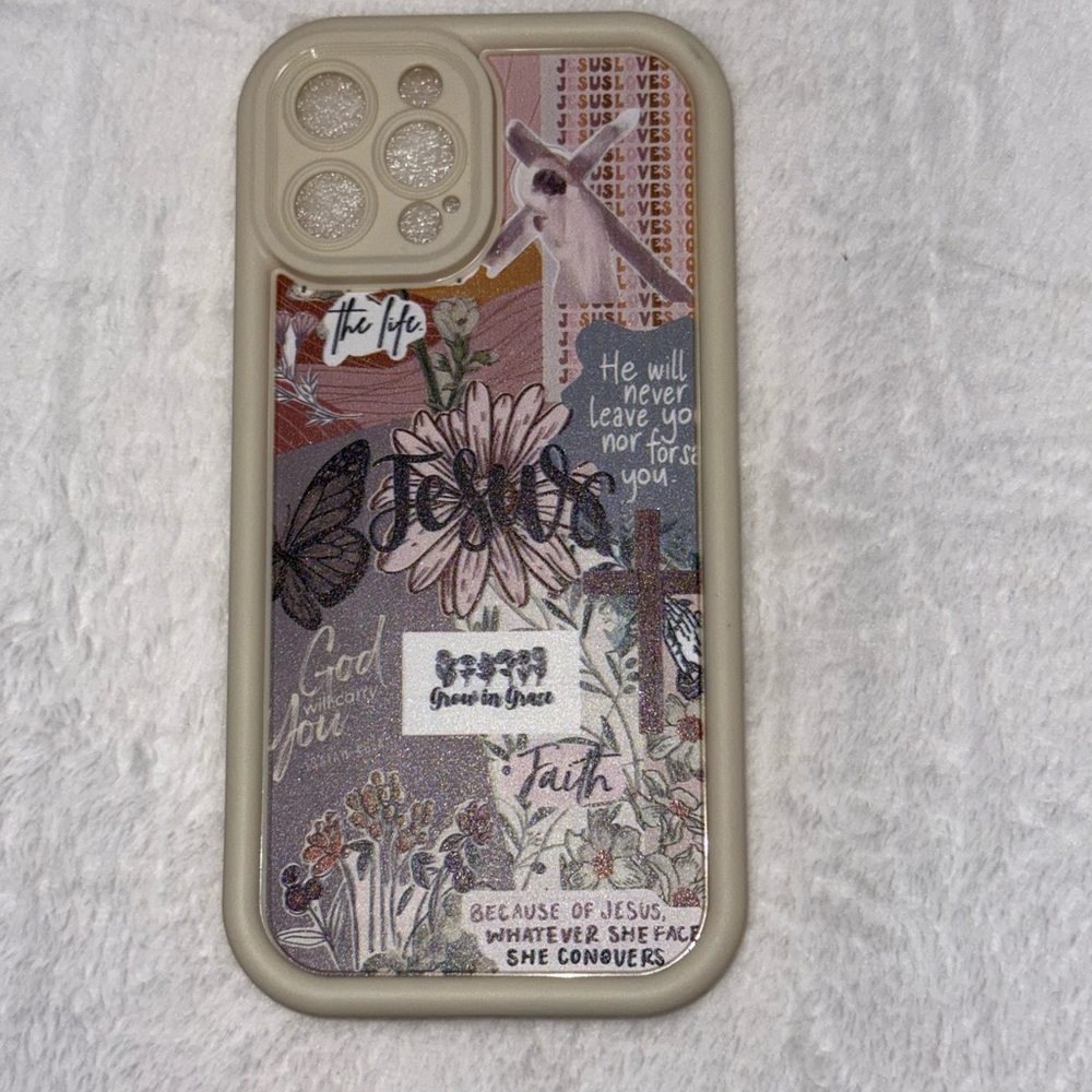 Decorative Floral Phone Case - Beige